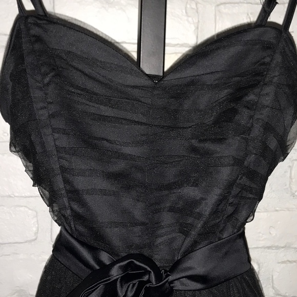 Black Bustier Mesh Black Midi Dress Party Collection Formal Satin Bow Prom Event - Picture 11 of 11